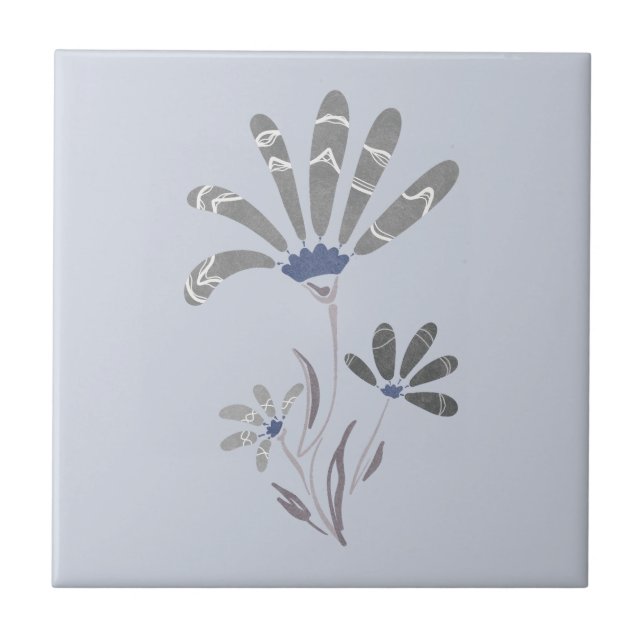 Abstrakte Graustufen-Psychedelische Blume Fliese (Vorderseite)