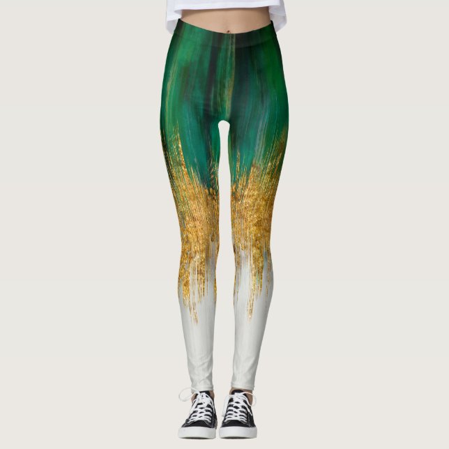 Abstrakte Green and gold Motion Leggings (Vorderseite)