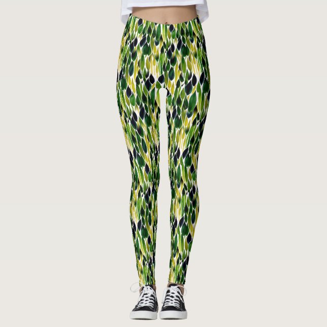 Abstrakte Green und Gold-Blätter Leggings (Vorderseite)