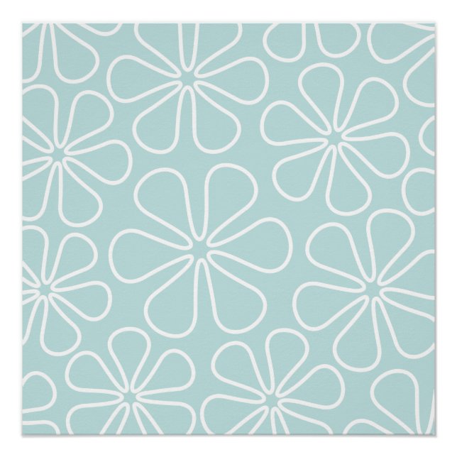 Abstrakte große Blume Weiß auf Enteneier blau Poster (Vorderseite)