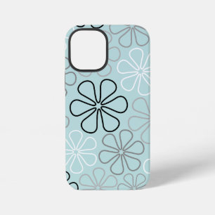 Abstrakte große Blumenumrisse BWG + Enteneiblau iPhone 12 Mini Hülle