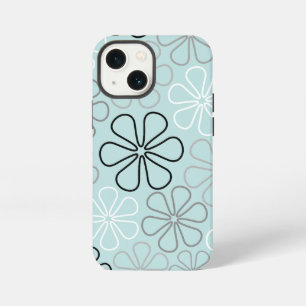 Abstrakte große Blumenumrisse BWG + Enteneiblau iPhone 13 Mini Hülle