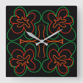 Abstrakte grün-orange Blume Quadratische Wanduhr