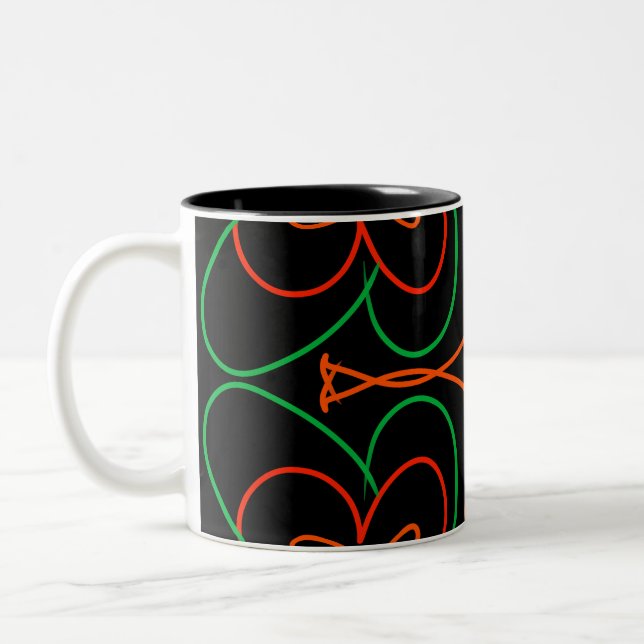 Abstrakte grün-orange Blume Zweifarbige Tasse (Links)