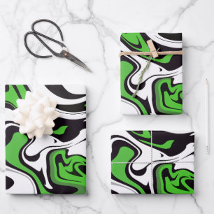 Abstrakte Grün-, Schwarz- und Weiß-Kunst Geschenkpapier Set