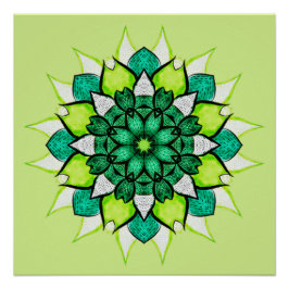 Abstrakte grüne Blume Mandala Poster