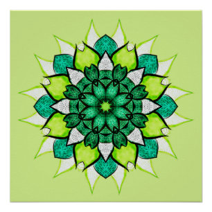 Abstrakte grüne Blume Mandala Poster