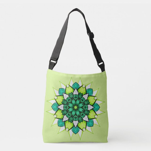 Abstrakte grüne Blume Mandala Tragetaschen Mit Langen Trägern (Vorderseite)
