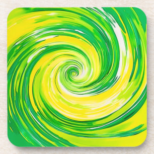 Abstrakte grüne gelbe Spiral-Kunst Getränkeuntersetzer