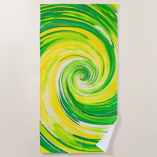 Abstrakte grüne gelbe Spiralkunst Strandtuch (Vorderseite)