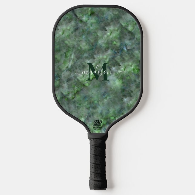 Abstrakte grüne Quarzgranit-Kalligraphie Pickleball Schläger (Vorderseite)