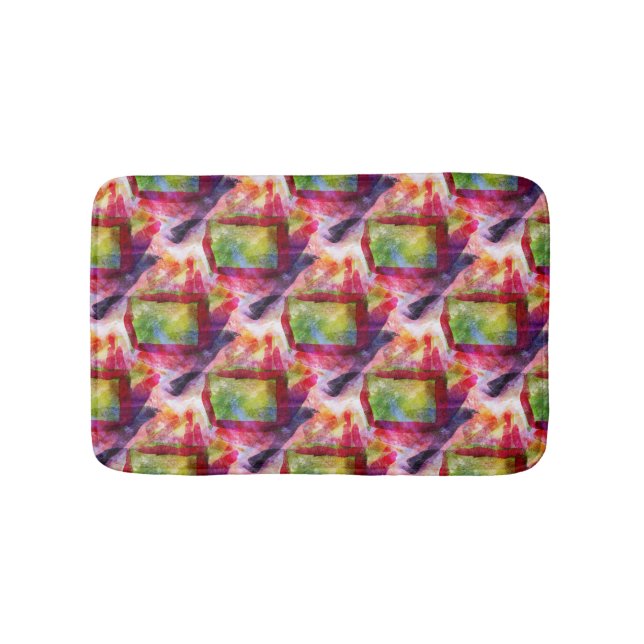 Abstrakte grüne, rote Tapete Badematte (Vorderseite)