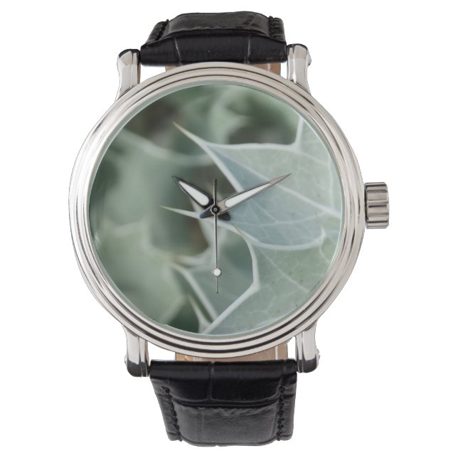 Abstrakte grüne Thorn-Pflanze Foto-Design-Uhr Armbanduhr (Vorderseite)