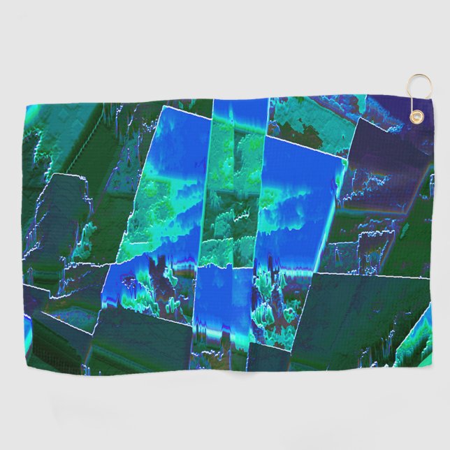 Abstrakte grüne Weideflächen und blauer Himmel, ei Golfhandtuch (Horizontal)