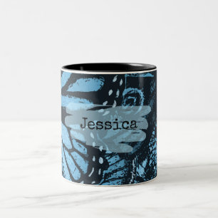 Abstrakte Grunge Blau Schmetterling Kunst Personal Zweifarbige Tasse