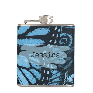 Abstrakte Grunge Blaue Schmetterlingskunst Persona Flachmann