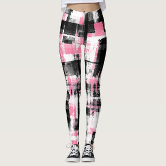 Abstrakte Grunge rosa weiß und schwarz Leggings