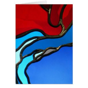 Abstrakte Grußkarte aus rotem und blauem Glas