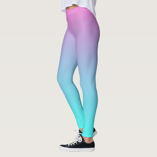 abstrakte, gürtelrosa, türkisfarbene Omeletöne Leggings (Links)