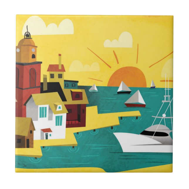 Abstrakte Hafen-Stadt Fliese (Vorderseite)