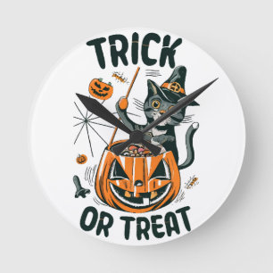 Abstrakte Halloween-Katze Runde Wanduhr