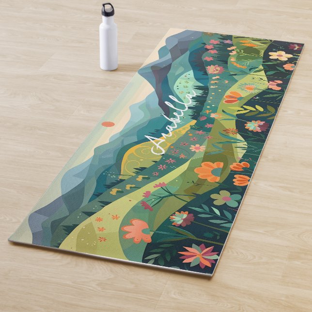 Abstrakte Hand Zeichnend Berge Blumenmeditation Yogamatte (Beispiel)