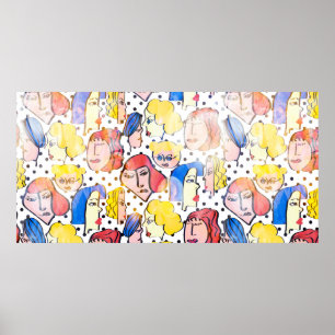 Abstrakte Hand zeichnend Frau konfrontiert Cartoon Poster