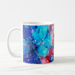 Abstrakte handgefertigte Textur. blau und oran Kaffeetasse