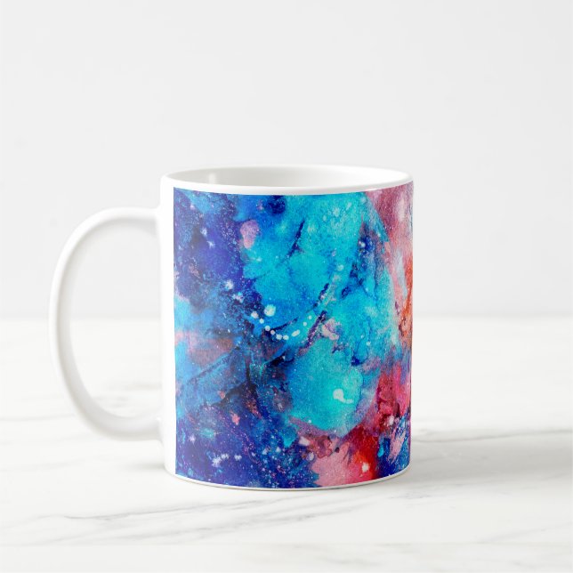 Abstrakte handgefertigte Textur. blau und oran Kaffeetasse (Links)