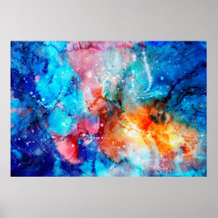 Abstrakte handgefertigte Textur. blau und oran Poster