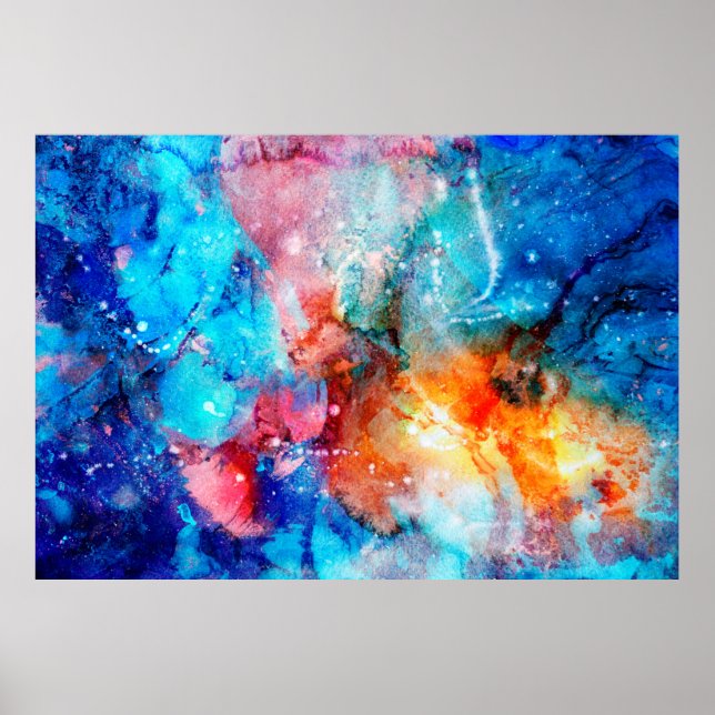 Abstrakte handgefertigte Textur. blau und oran Poster (Vorne)