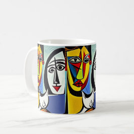 Abstrakte Harmonie: Paar mit Katze Kaffeetasse