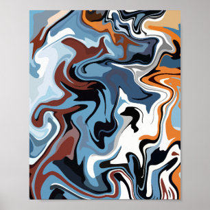 Abstrakte Harmonie von Blau und Erdfarben Poster