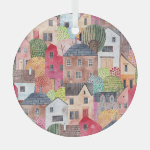 Abstrakte Häuser: Aquarell Nahtloser Hintergrund. Ornament Aus Glas