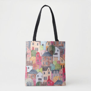 Abstrakte Häuser: Aquarell Nahtloser Hintergrund. Tasche