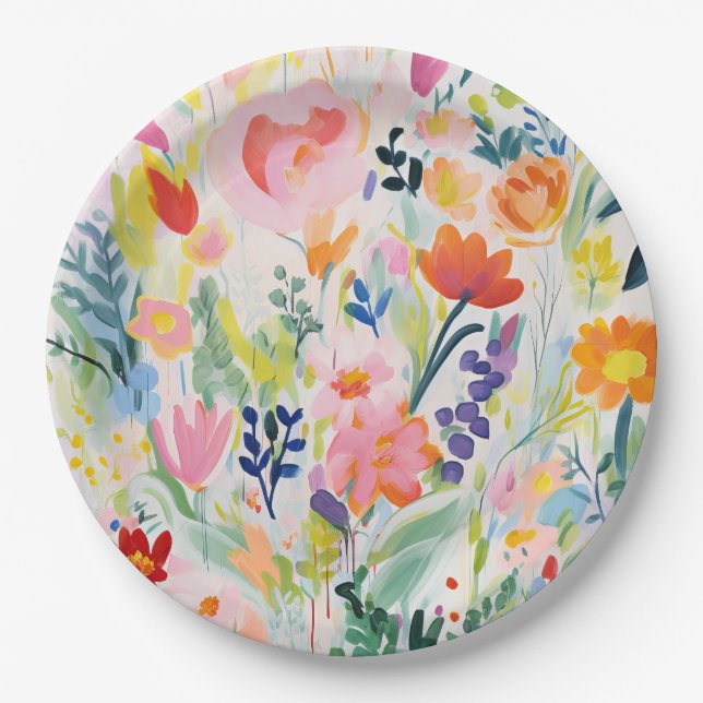 Abstrakte helle Blume Illustration Pappteller (Vorderseite)
