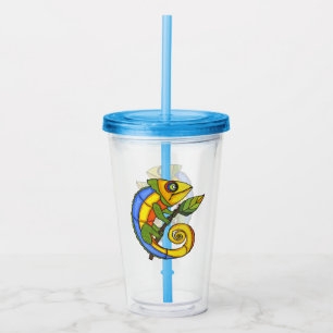 Abstrakte, hellfarbene Lizard mit Leaf Acryltrinkbecher