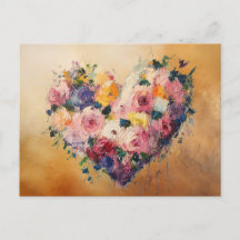 Abstrakte Herz Blumen Impressionistische Postkarte