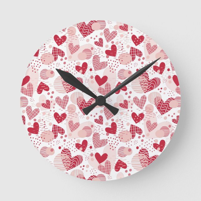 Abstrakte Herzmuster werfen Kissen Runde Wanduhr (Vorderseite)