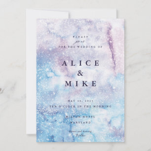 Abstrakte Himmelblau- und Lila-Aquarell-Galaxie In Einladung
