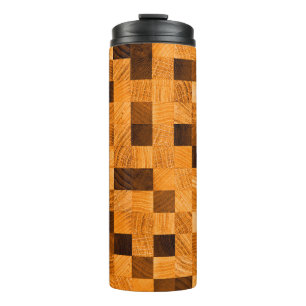 Abstrakte Hintergrundtextur aus Holz vom Ende Thermosbecher