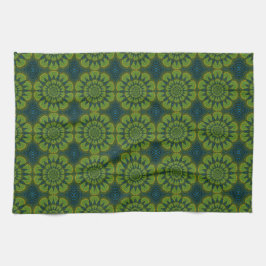Abstrakte Hippie Green & Navy Blue Blumen Ethnisch Geschirrtuch