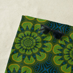 Abstrakte Hippie Green & Navy Blue Blumen Ethnisch Strandtuch