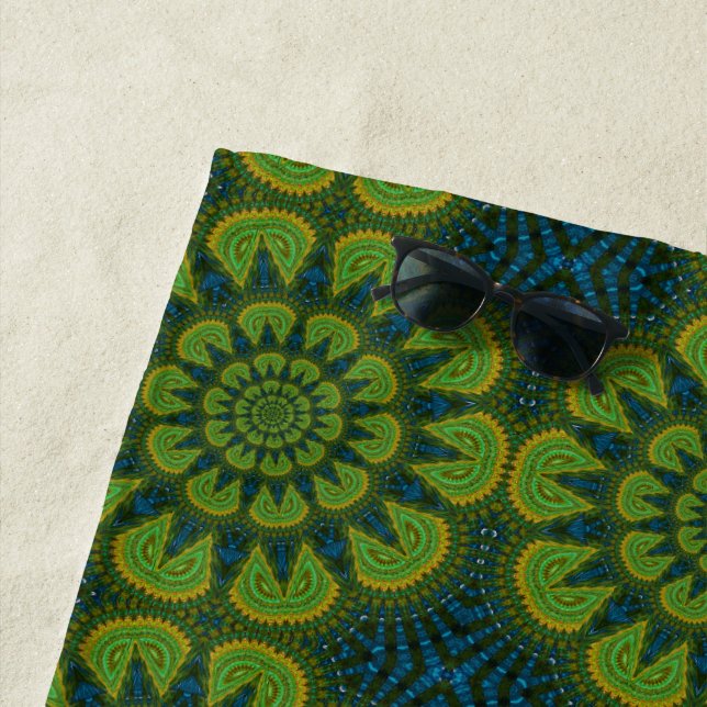 Abstrakte Hippie Green & Navy Blue Blumen Ethnisch Strandtuch (Beispiel)