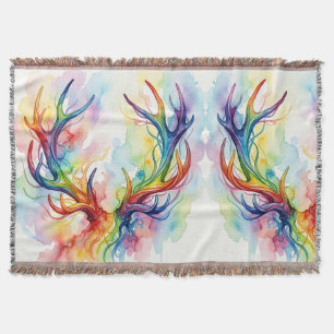 Abstrakte Hirschgeweih-Regenbogen-Aquarell-Decken Decke