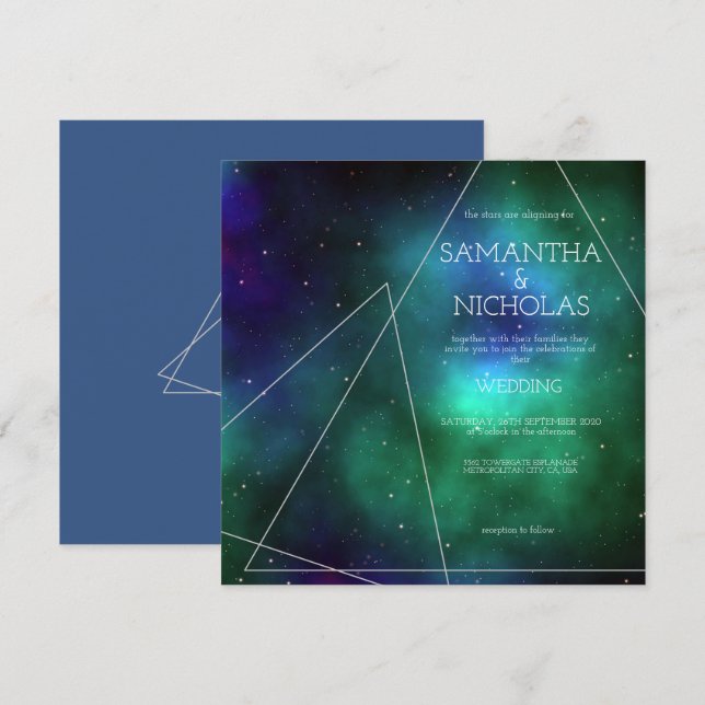 Abstrakte Hochzeit der Blaugrün-Galaxie Einladung (Vorne/Hinten)