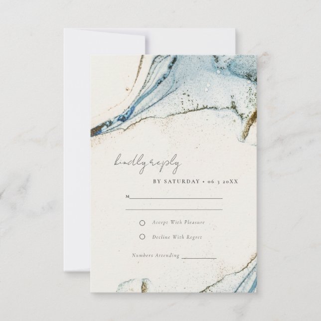 Abstrakte Hochzeit des Blue-Gold-Beachy RSVP Karte (Vorderseite)