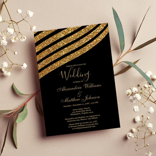 Abstrakte Hochzeit des geometrischen Glitzer Einladung (Geometrical black gold glitter abstract Wedding)