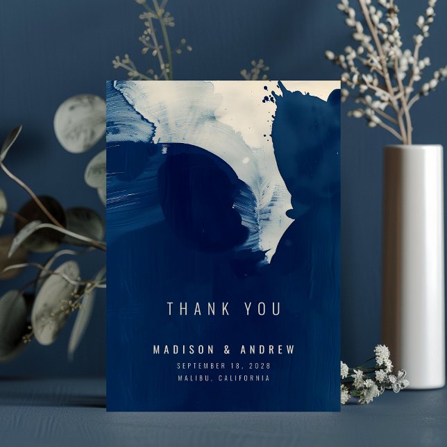 Abstrakte Hochzeit des Navy Blue Ink Fotos Dankeskarte (Von Creator hochgeladen)
