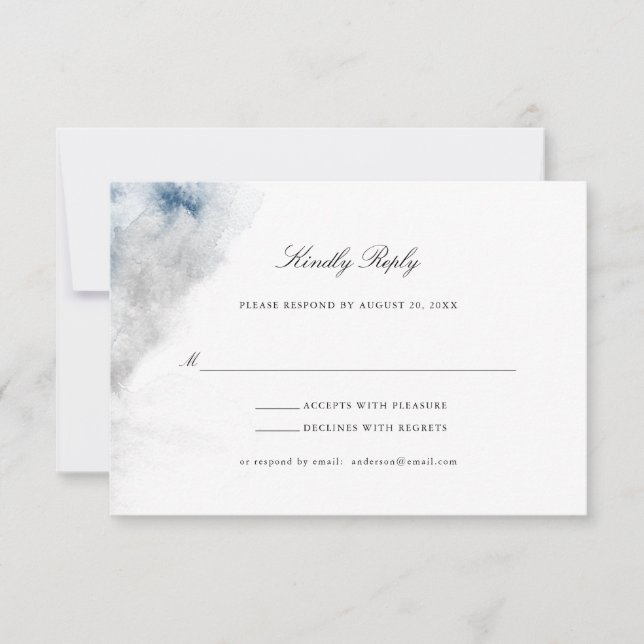 Abstrakte Hochzeit in Blau und Grau RSVP Karte (Vorderseite)